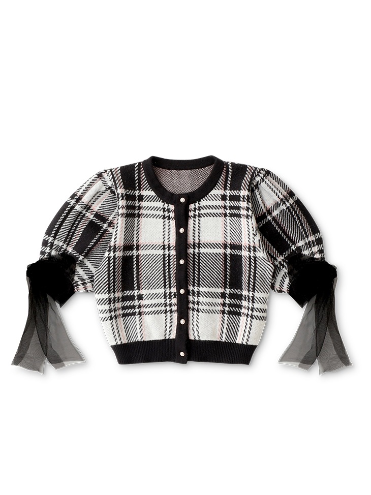 Check knit ribbon tops(eme10364)