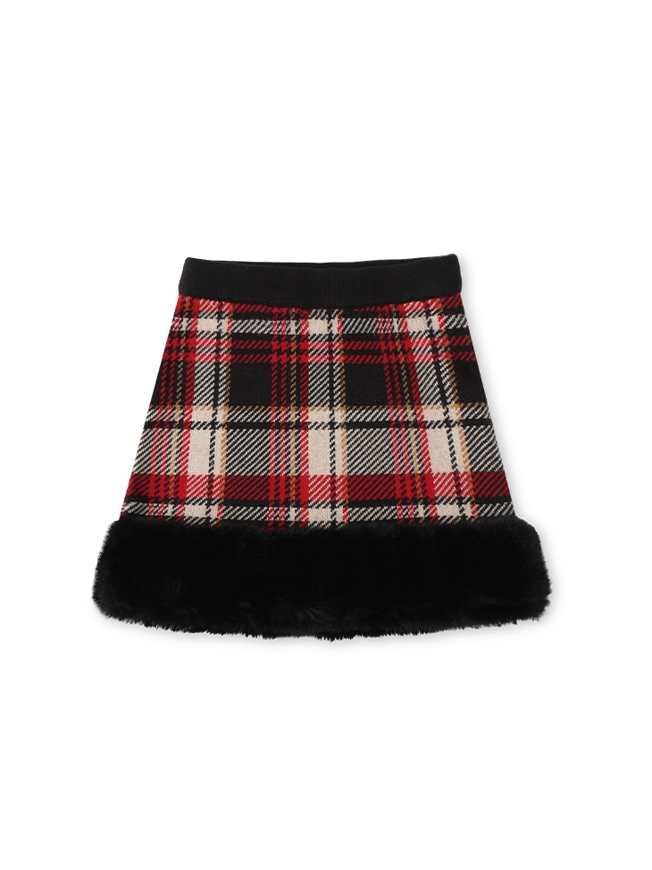 Check knit fake fur skirt(eme10365)