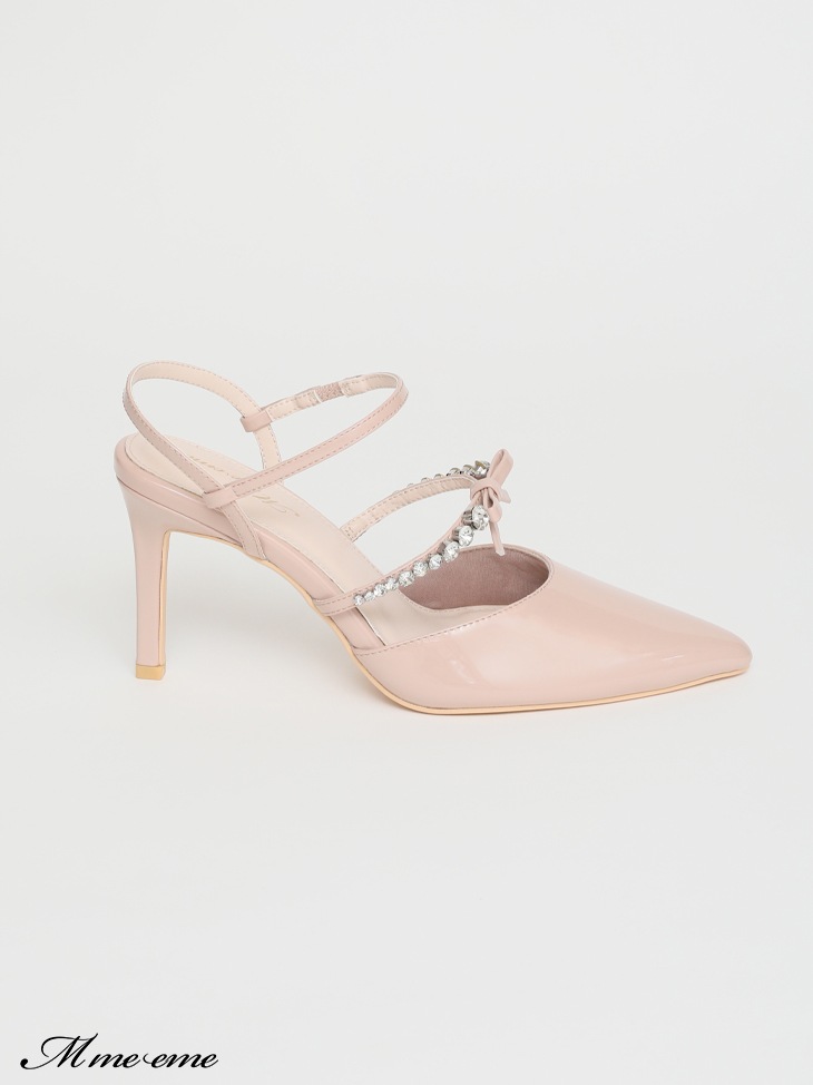 mmeeme ビジューリボンエナメルミュール beige