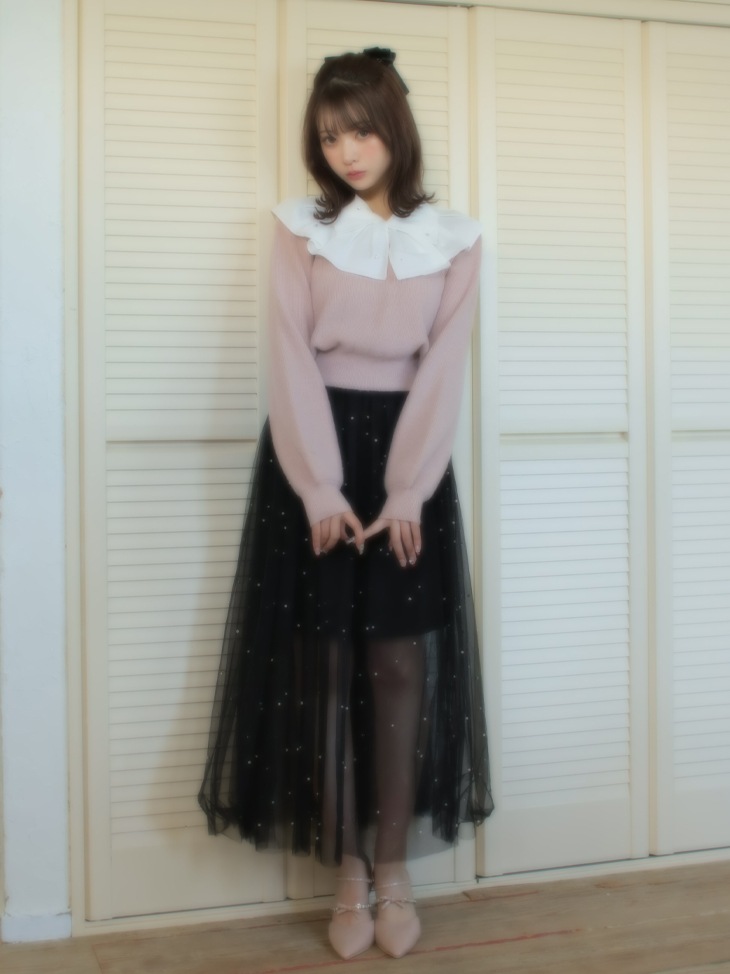 エムミーエメビジューリボンエナメルミュールブラック