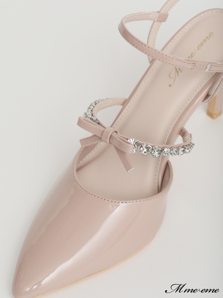 mmeeme ビジューリボンエナメルミュール beige