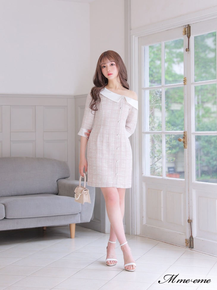 M me eme／【sale】 One shoulder tweed dress (eme10217