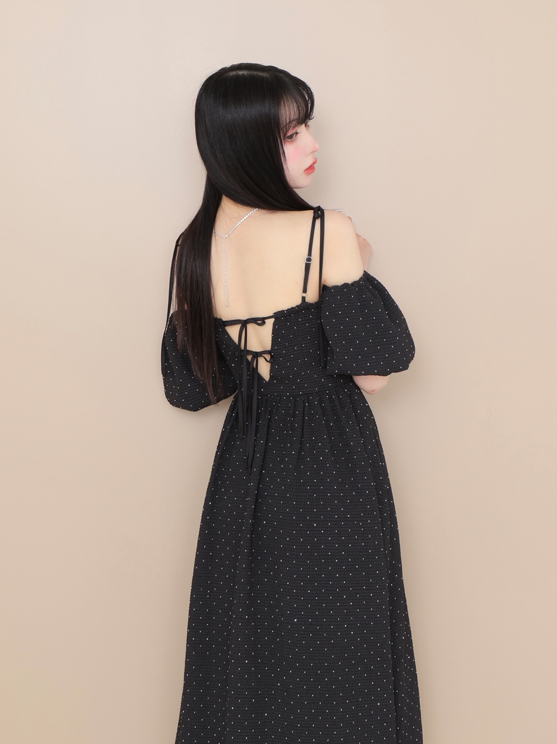 【summer SALE】Puff sleeves studded long onepiece(eme10487)