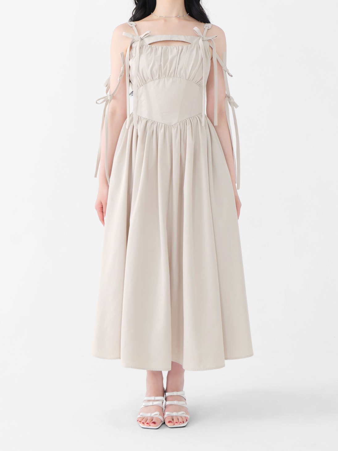 M me eme／Ribbon gather flare long onepiece(eme10713) | All