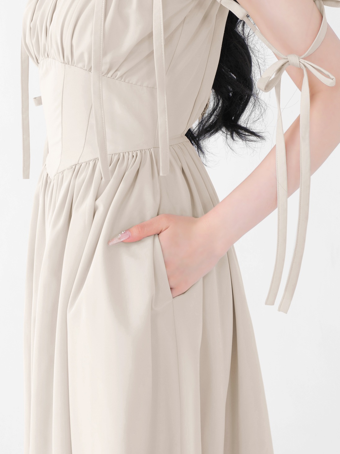 M me eme／Ribbon gather flare long onepiece(eme10713) | All