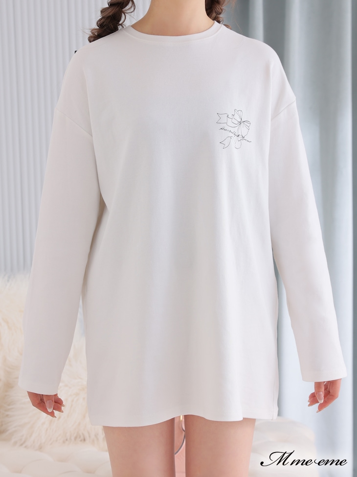 M me eme／【sale】 Eme ribbon illustration t (eme10219