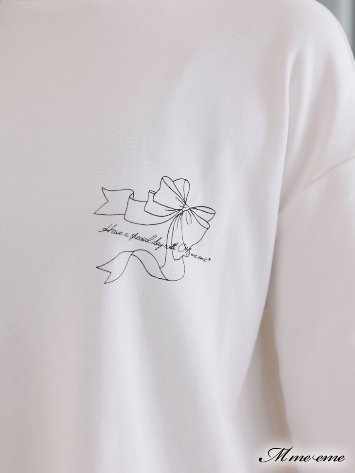 M me eme エムミーエメ Eme Ribbon イラストロンＴ ホワイト M me eme／【sale】 Eme ribbon illustration t (eme10219