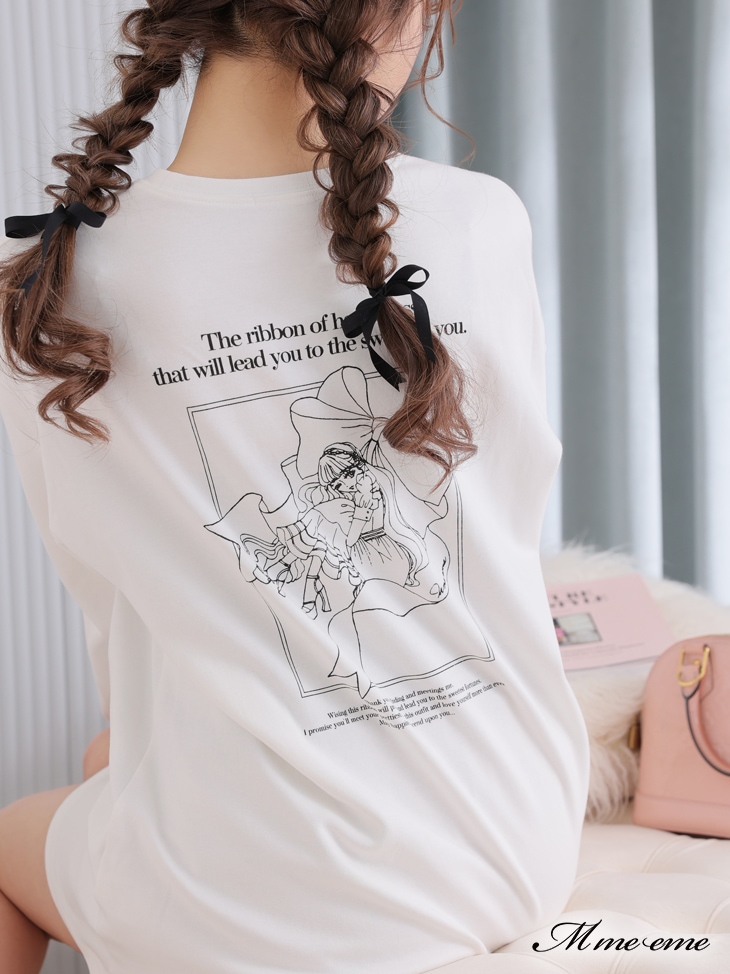 M me eme／【sale】 Eme ribbon illustration t (eme10219