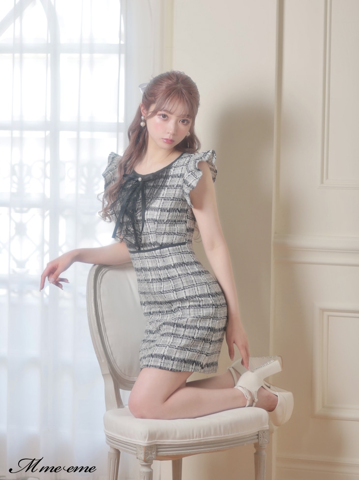 Check tweed trapezoidal dress (eme10329)