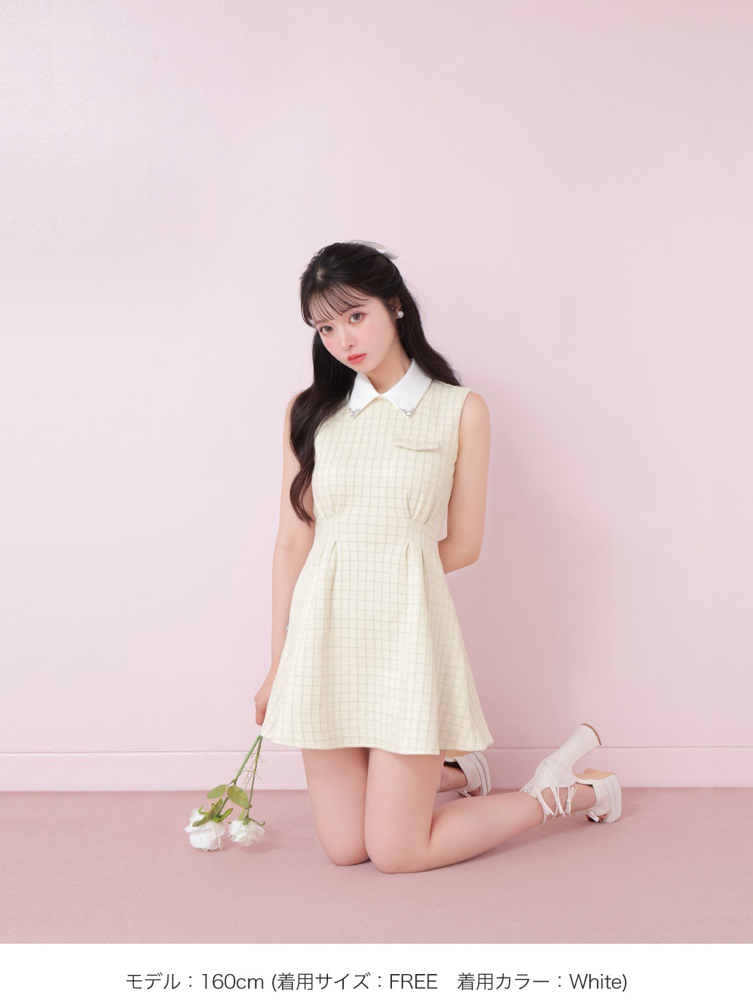 【summer SALE】Bijou collar ribbon onepiece(eme10518)