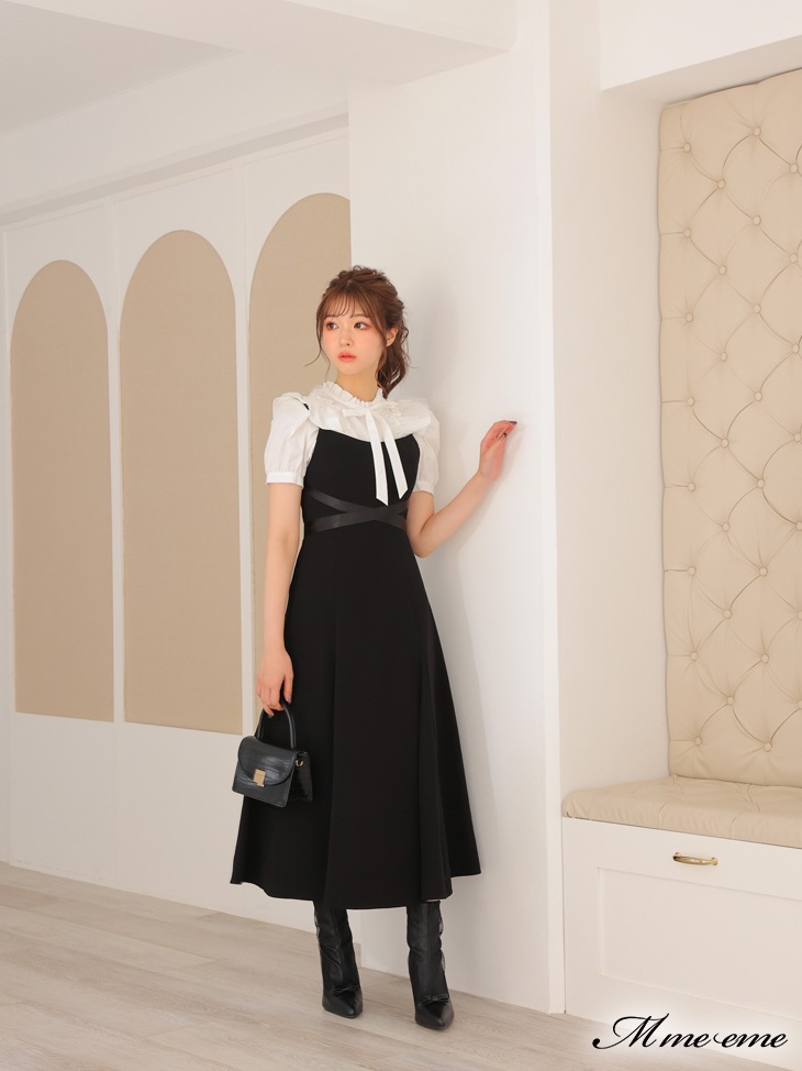 【sale】Pearl ruffle bow tie blouse (eme10224)