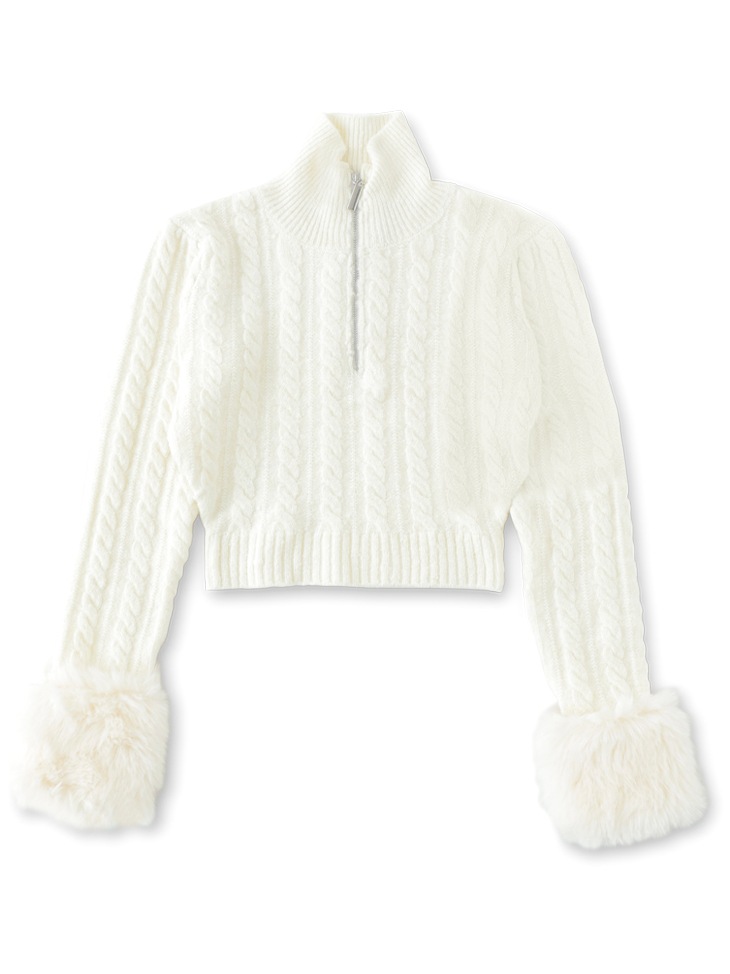 M me eme エムミーエメ フェイクファーケーブルニットトップス