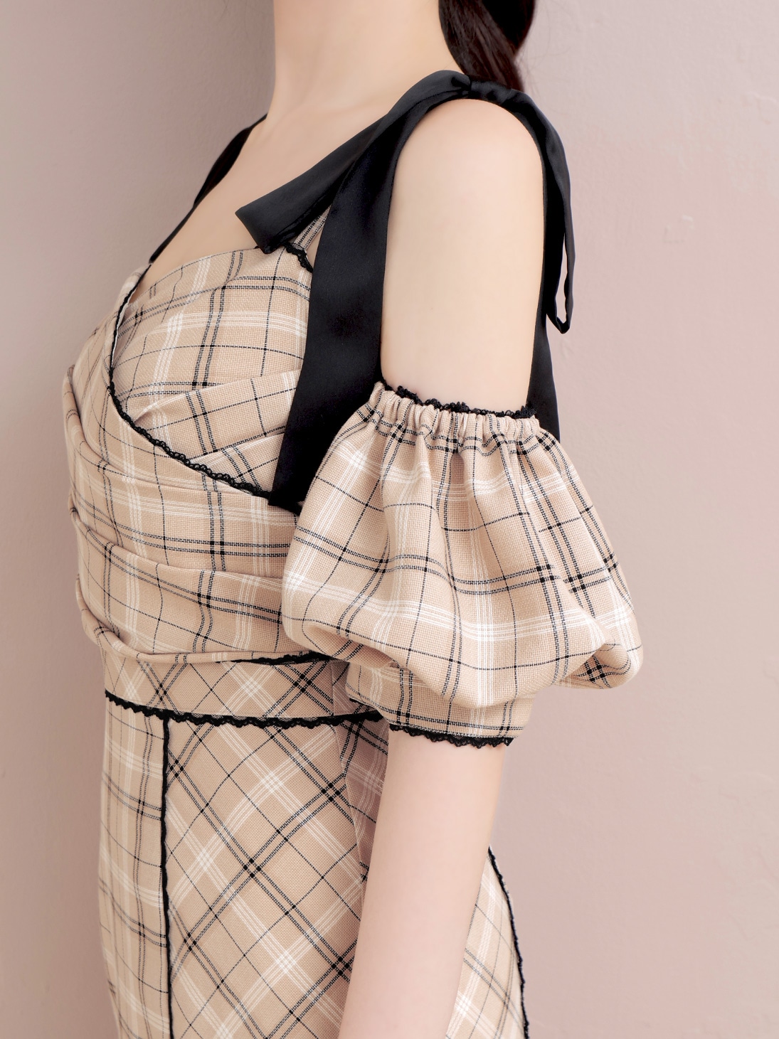 ワンピース mmeeme Ribbon check mermaid longonepeace M me eme／Ribbon check mermaid long one piece(eme10465