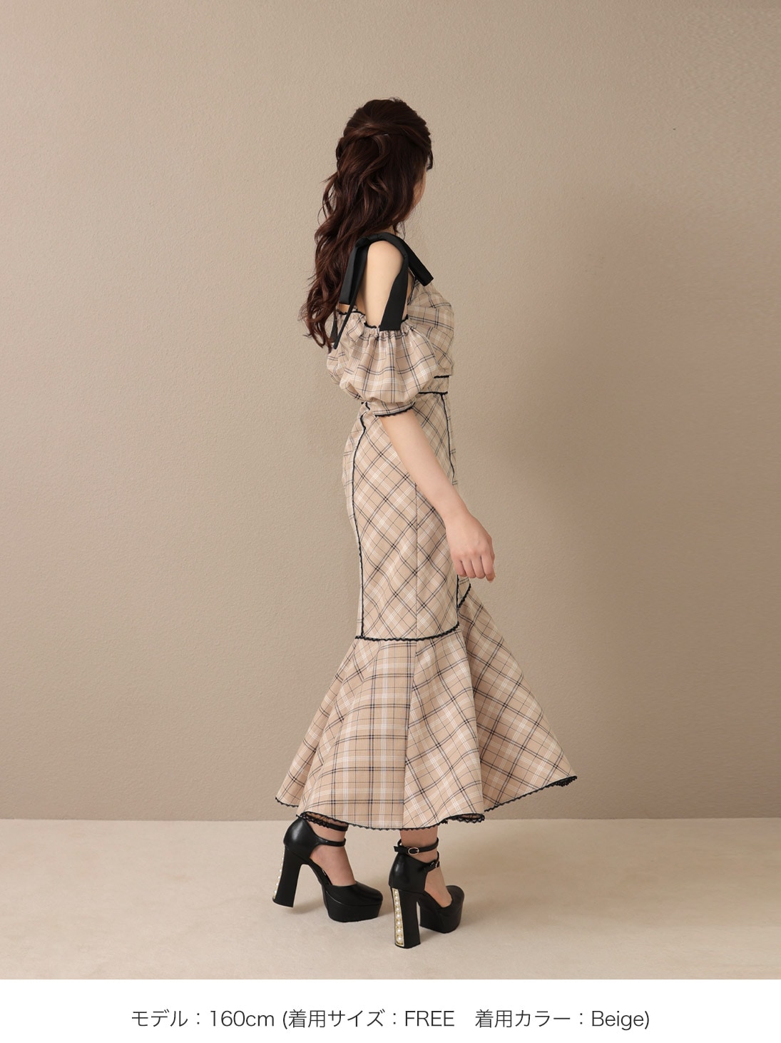 ワンピース Check tweed mermaid mini onepiece M me eme/【Pre Order】Ribbon check mermaid onepiece【7月