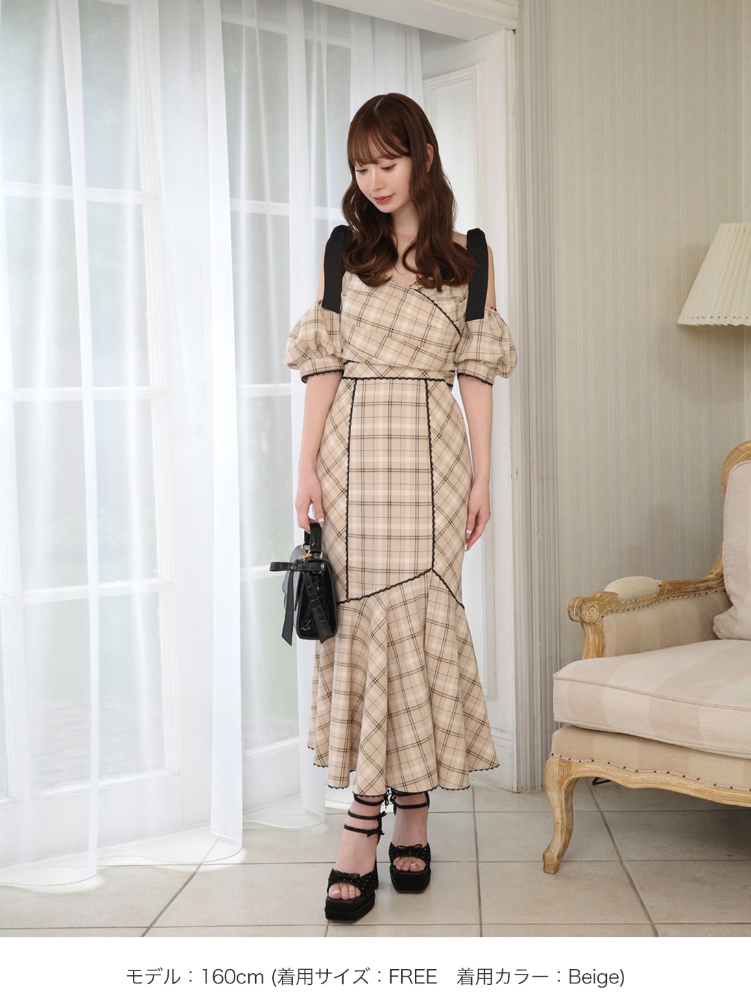 即購入可♡Bijou collar ribbon onepiece エムミーエメ M me eme／【Pre Order】Ribbon check mermaid onepiece【7月