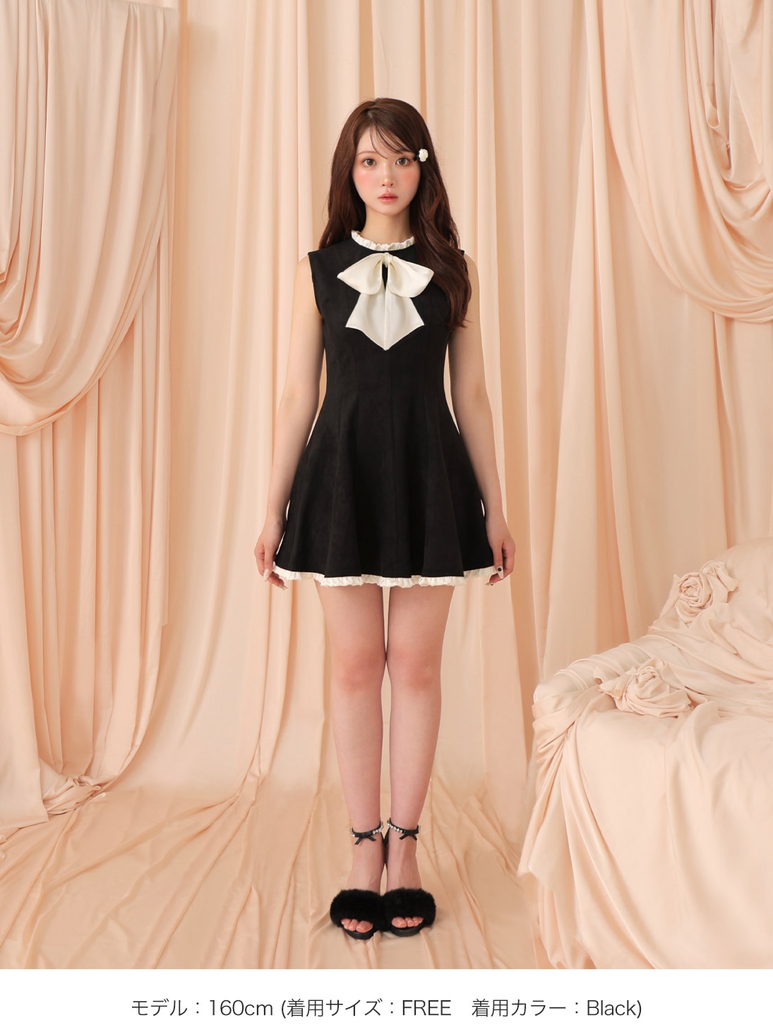 ribbon onepiece×flare sheer cardigan set ribbon onepiece×flare sheer cardigan set(M OFF WHITE
