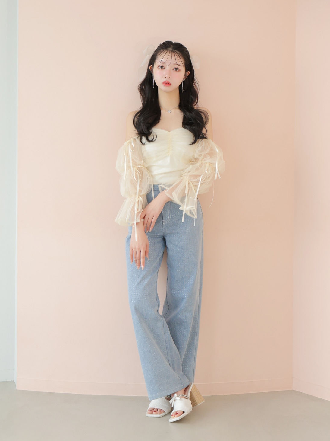 パンツ Ribbon bleach flare denim M me eme M me eme／Ribbon bleach flare denim(eme10711) | All Item