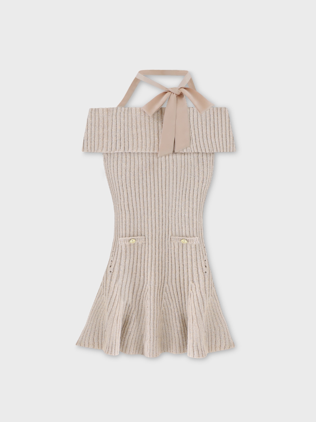 M me eme／【Pre Order】Off shoulder ribbon lame knit