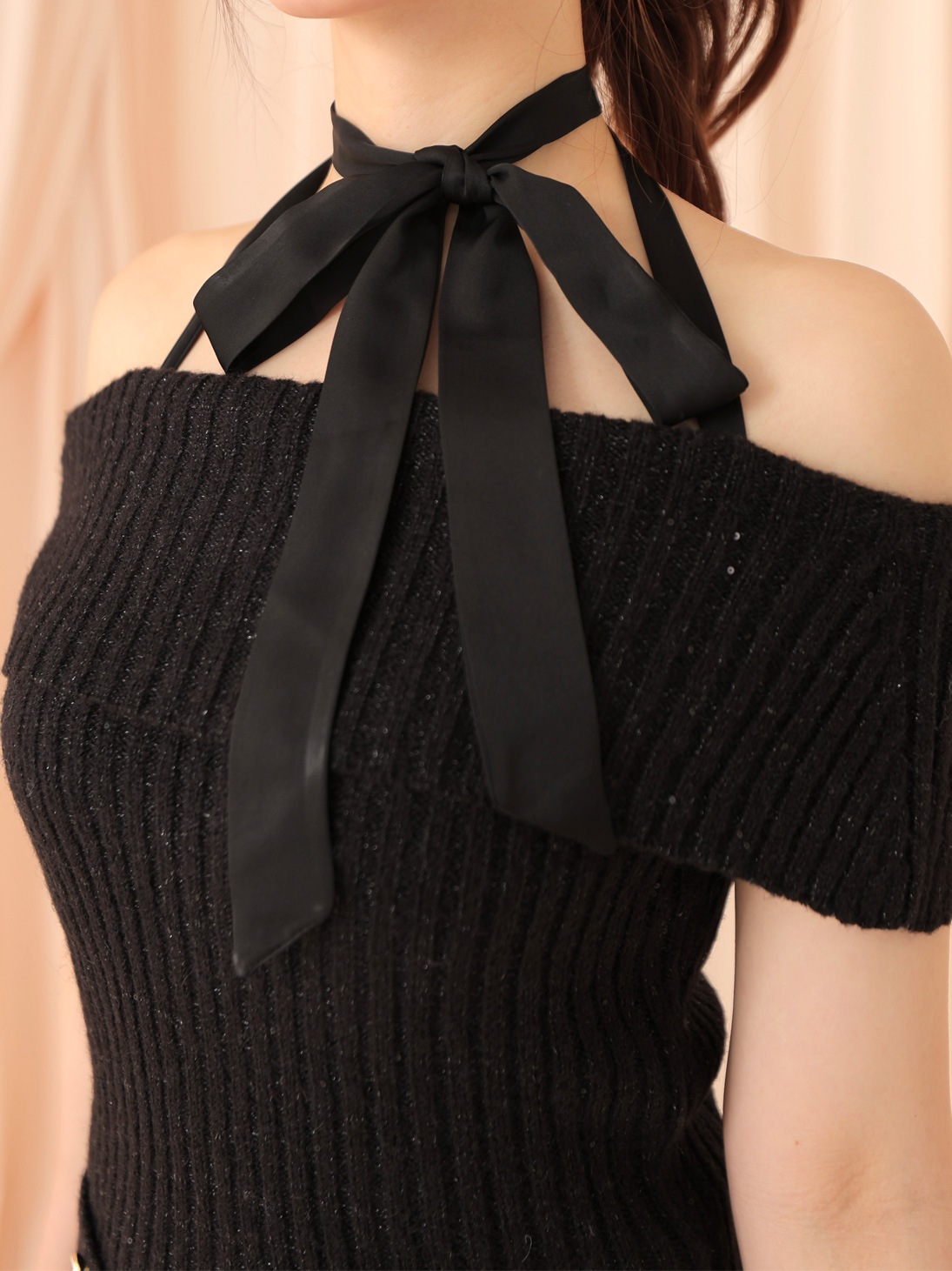 ワンピース amerge. offshoulder mini ribbon onepiece offshoulder mini ribbon onepiece(M BLACK/BEIGE): ワンピース