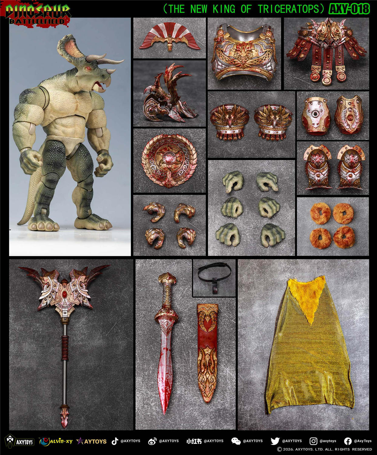 予約 AXYTOYS 『ダイナソー・バトルフィールド』 トリケラトプス 新王