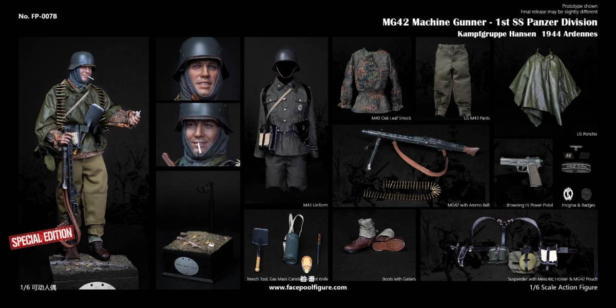 Facepoolfigure 1/6 WWll ドイツ軍 武装親衛隊 SS バジルの戦い MG42