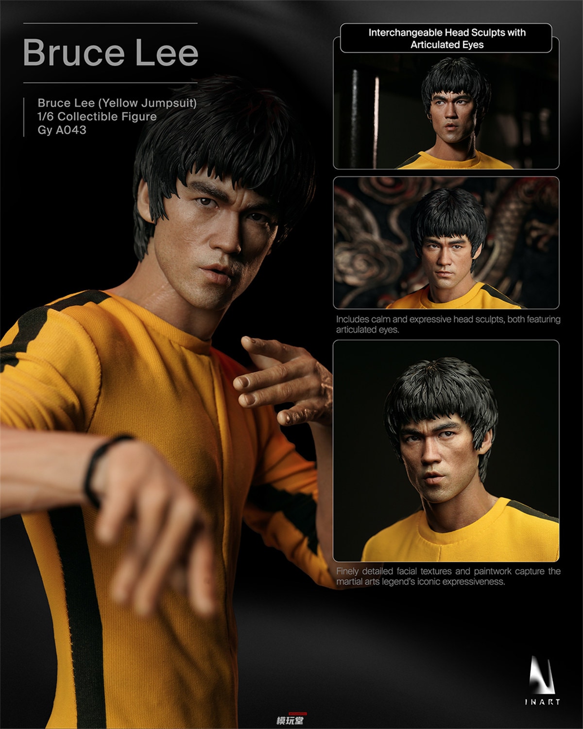 予約 INART 1/6 ブルース・リー イエロー・ジャンプスーツ Ver. Gy
