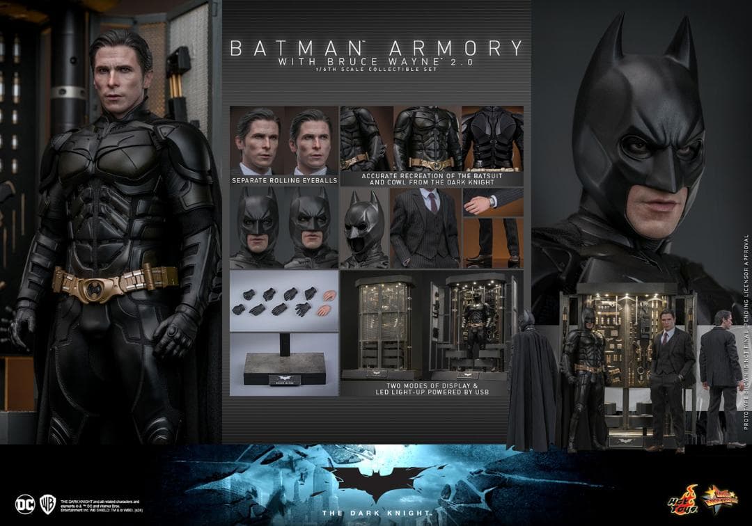 ホットトイズ 1/6 ダークナイト バットスーツ格納庫＆ブルース