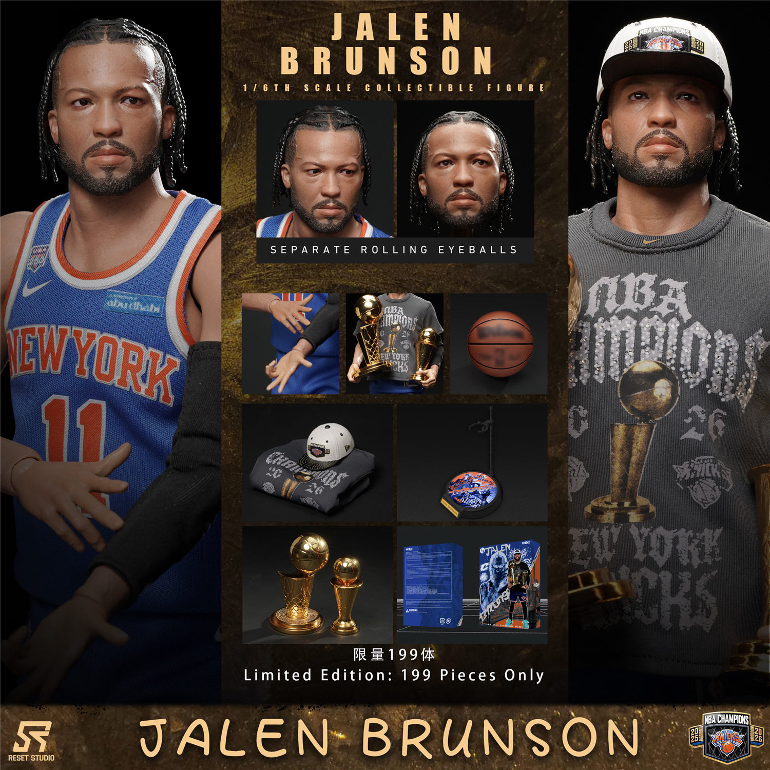 マイケルラウ ドラゴンスーパーXバスケットボールアクションフィギュア 予約 ResetStudio 1/6 ブランソン 優勝記念 Jalen Brunson