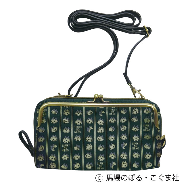 11ぴきのねこ ジャガードお財布ショルダー カオ/GN