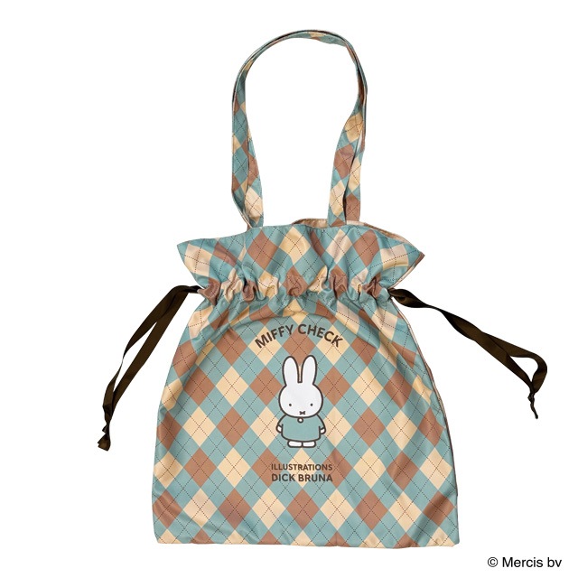 ミッフィー MIFFY CHECK 巾着トートバッグ ブルー | キャラクターから