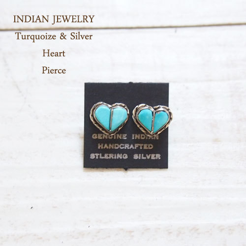 インディアンジュエリー ハート ターコイズ シルバーピアスINDIAN