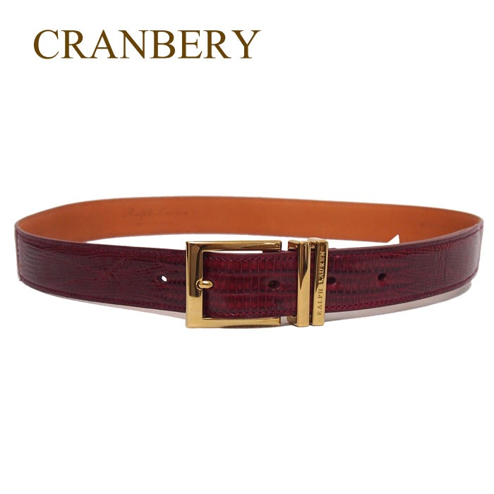 ラルフローレン レディース リザード レザー ベルト/ブラック/レッド