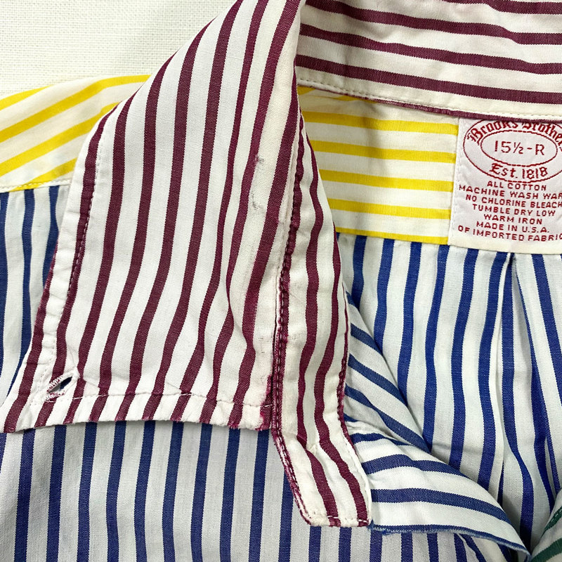 Brooks Brothers USA製マルチストライプBDシャツ M 90's Brooks Brothers シアサッカーマルチストライプ BD SH