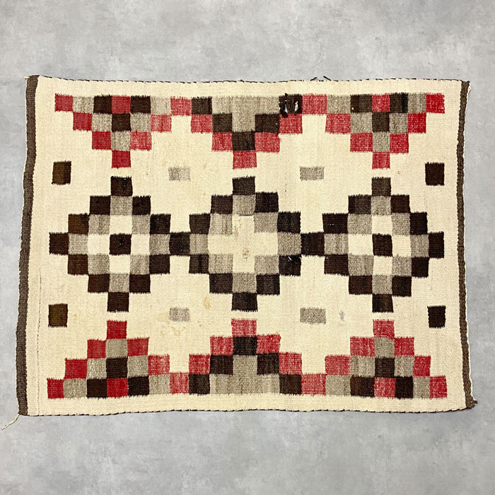40s OLD NAVAJO HANDWOVEN BLOCK DESIGH WOOL RUG 75×102 ウール