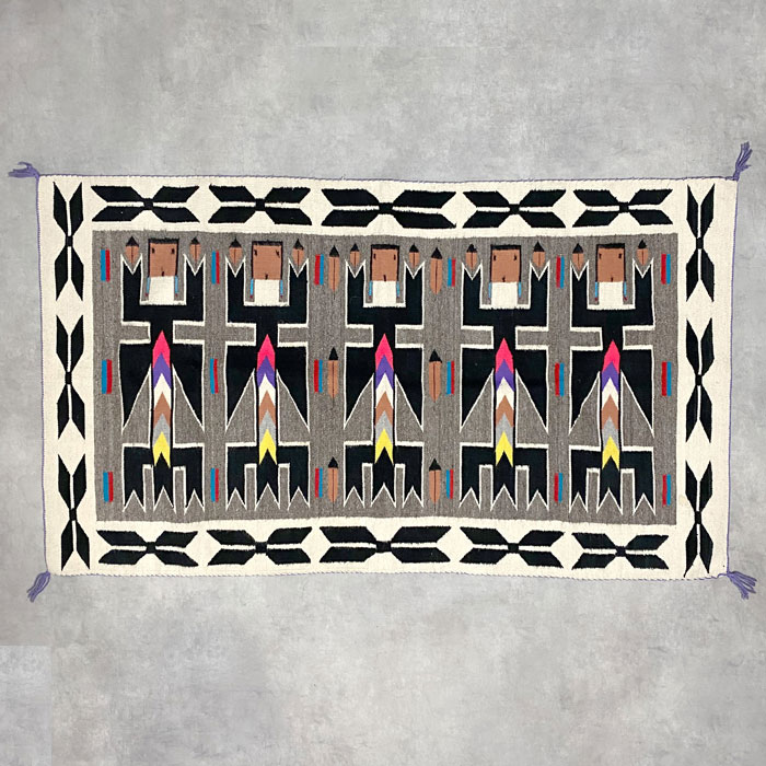 60s OLD NAVAJO HANDWOVEN YEI DESIGH WOOL RUG 89×15 ハンドメイド