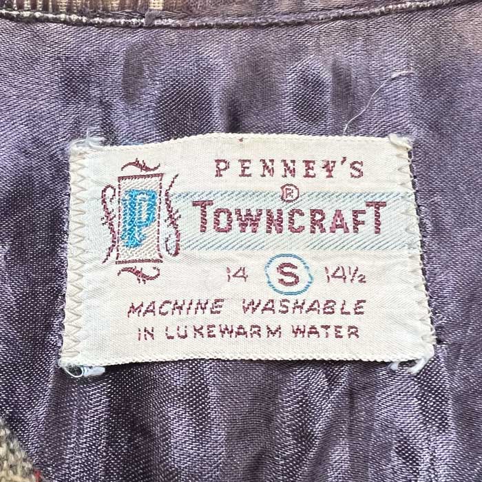 50's PENNEY'S TOWN CRAFT Open Collar Box Wool Shirts Size S 50年代