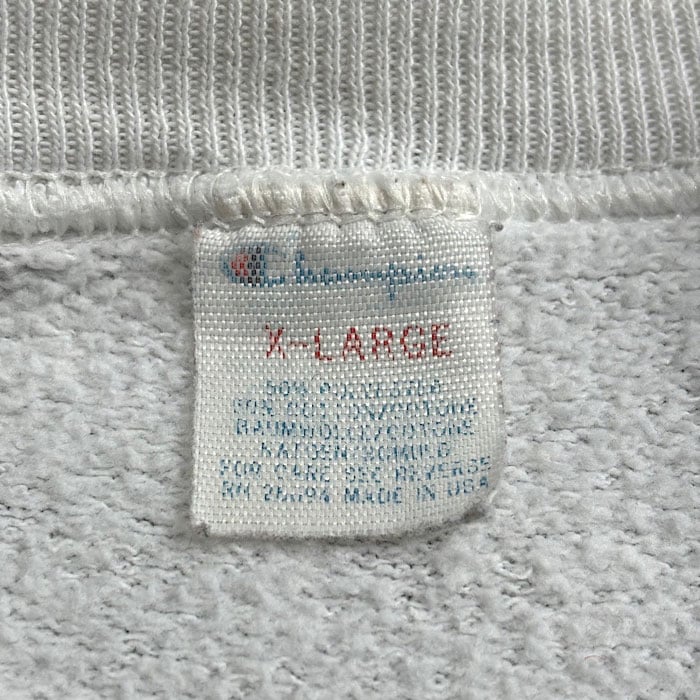 80's CHAMPION FLOCKY PRINT SWEAT SHIRTS Made in USA WHT/XL 80年代