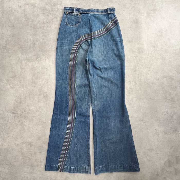 US70's ビンテージ　Lee レインボーステッチ　フレアデニムパンツ VITAGE 70's Lee JUNIORS RAINBOW STICH FLARE JEANS Made in
