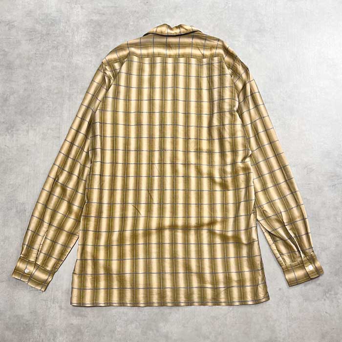 VINTAGE 60's OMBRE CHECK OPEN COLLAR SHIRTS BROWN/KHAKI GREEN