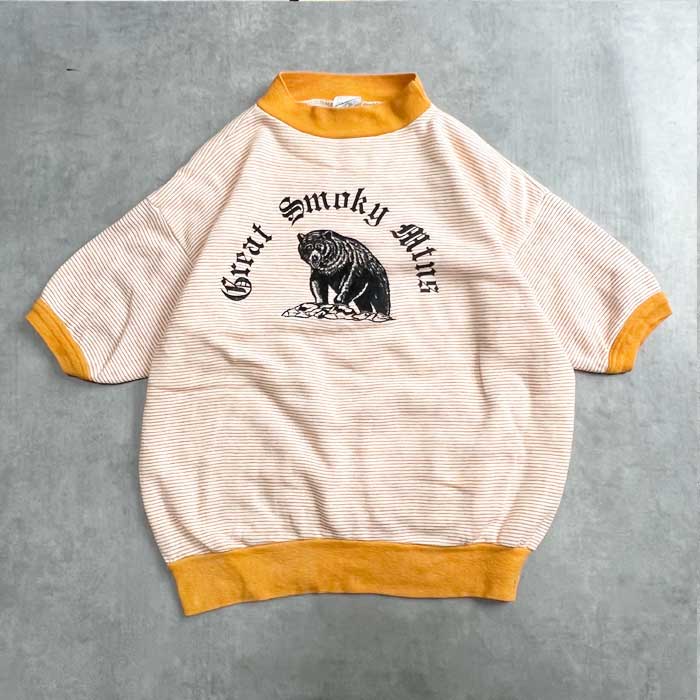 JSSC ビンテージ ボーダー 半袖スウェット フロッキープリント