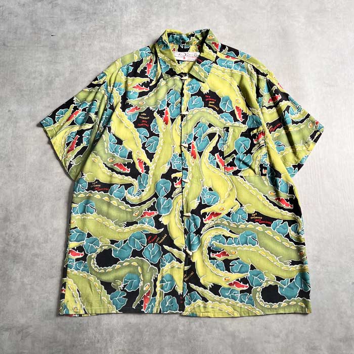 90'S BAYOU WEAR ALLIGATOR PRINT NEW ORLEANS JAZZ FESTIVAL SHORT