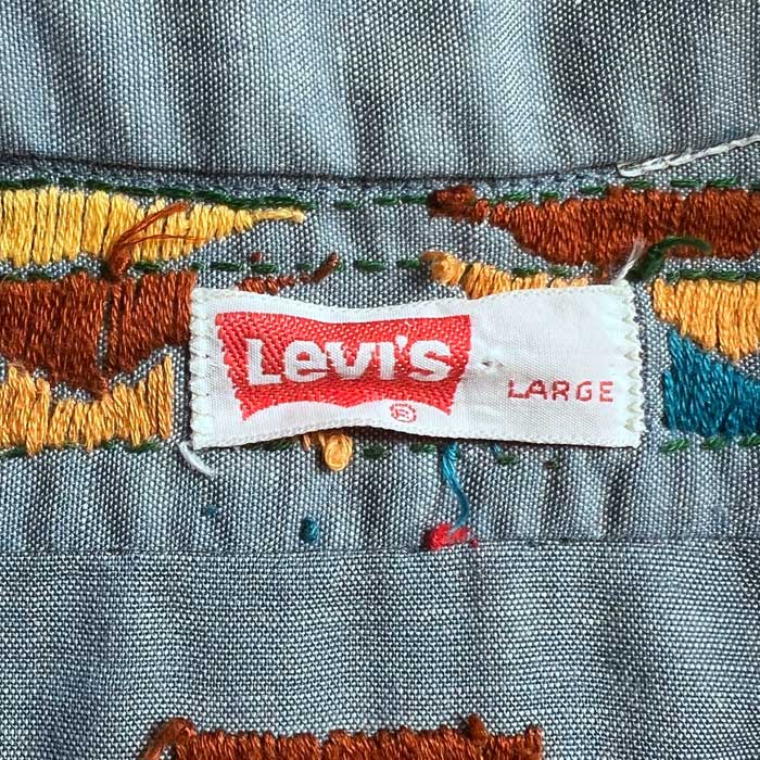 70'S Levi's CHAMBLEY EMBROIDED LONG SLEEVE SHIRT BLUE/L 70