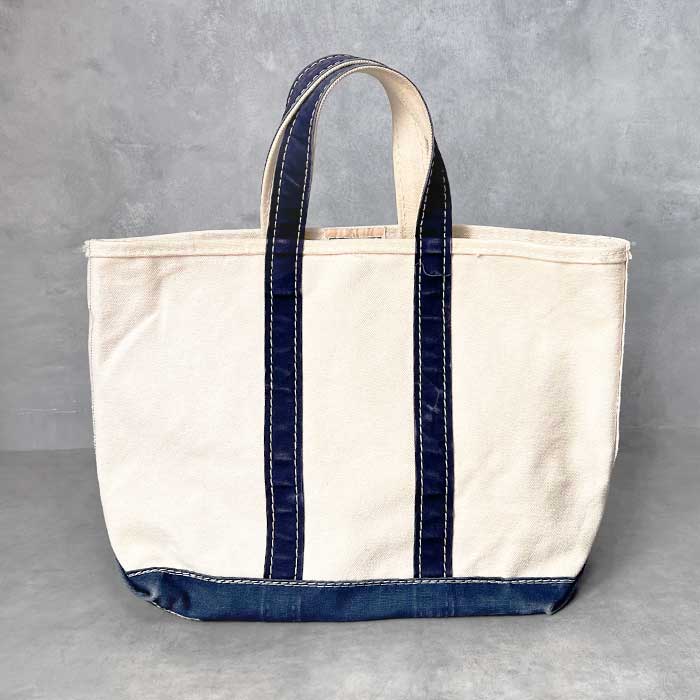 LL Bean トートバッグ ホワイト ネイビー L.L. Bean Boat and Tote Leather Handle White Navy Size M