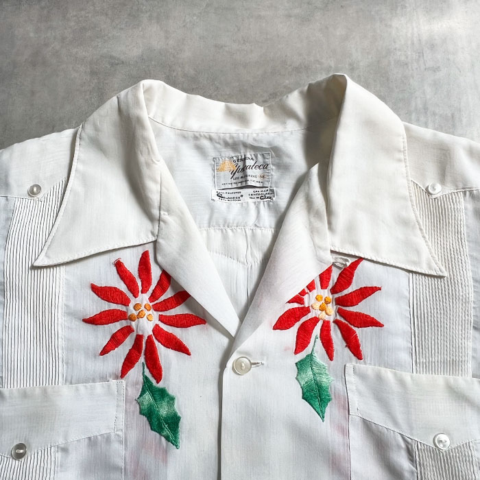 80'S GENUINA YUCATECA FLOWER EMBROIDED SHIRTS WHITE/46 80