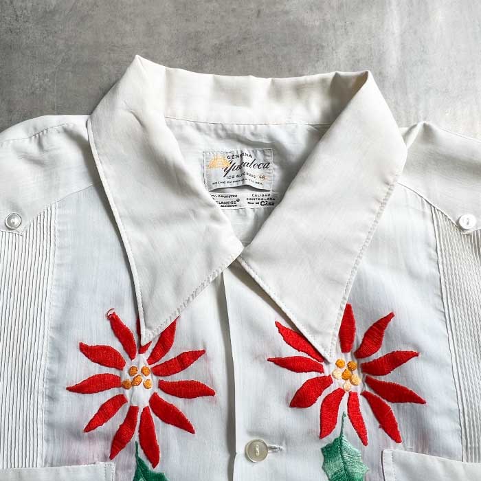 80'S GENUINA YUCATECA FLOWER EMBROIDED SHIRTS WHITE/46 80