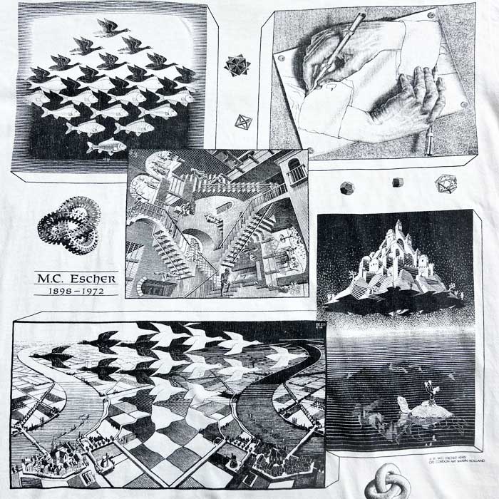 エッシャー90s USA製実寸L程度両面プリントフェード