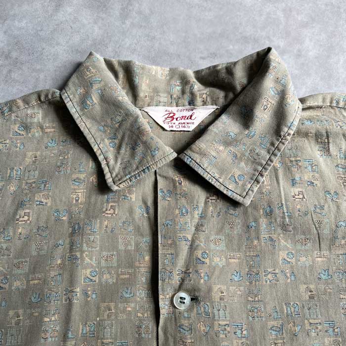 60'S BOND 5TH AVENUE TOOL PATTERN OPEN COLLAR SHORT SLEEVE SHIRTS