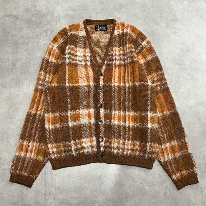 60s vintage mohair cardigan ブラウン 60'S ARENA Check Mohair Cardigan BROWN/L 60年代 チェック柄