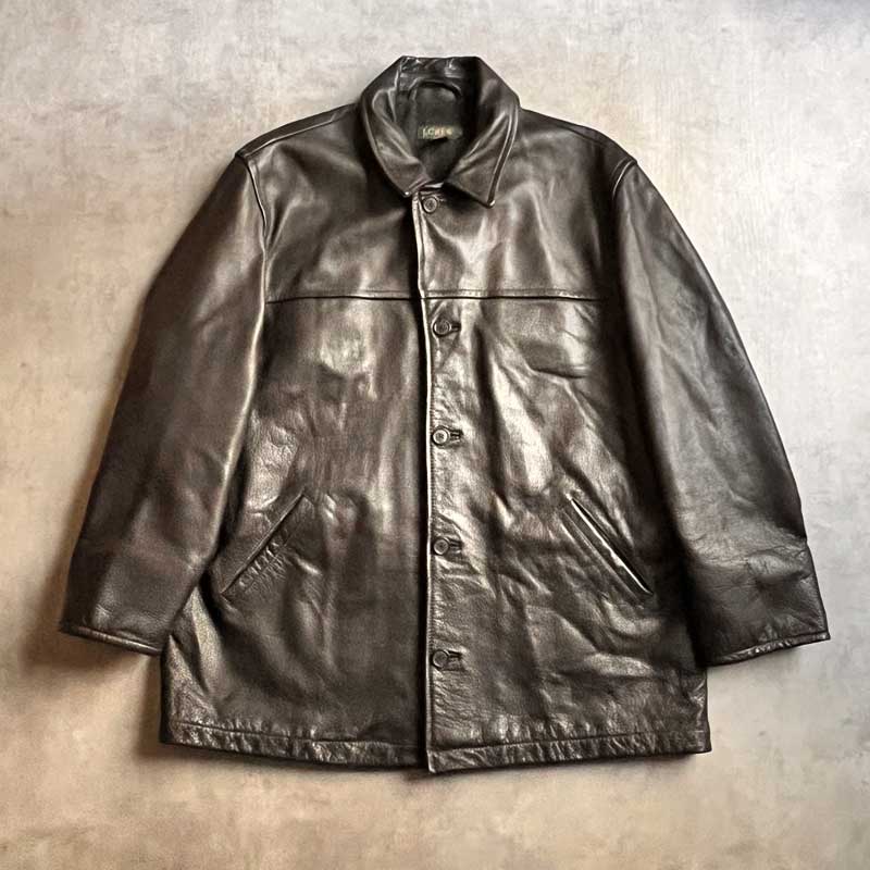【美品】J.CREW ヴィンテージ レザーカーコート ブラウンL 90'S J.CREW Leather Car Coat BROWN/L 90年代 ジェイクルー
