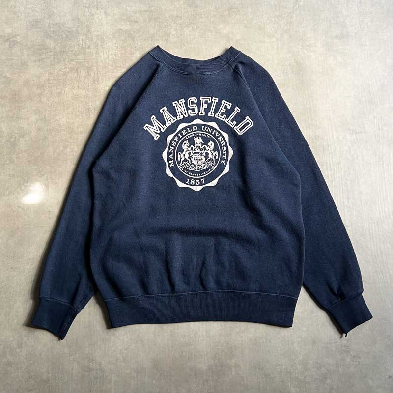 70'S ARTEX Flock Print Sweat Shirts Made in USA NAVY/M 70年代
